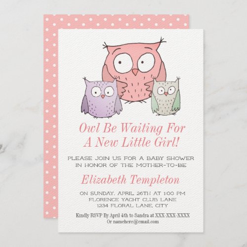 Cute Owl Baby Shower Its a Girl Pink Invitation