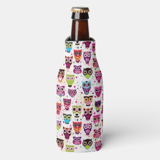 Cute owl background pattern for kids bottle cooler (Bottle Front)