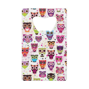 Cute owl background pattern for kids credit card bottle opener