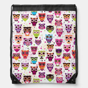 Cute owl background pattern for kids drawstring bag