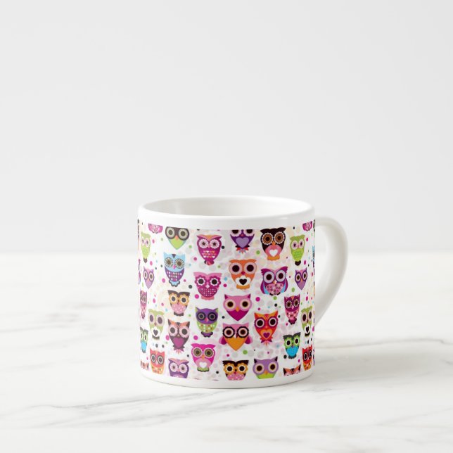 Cute owl background pattern for kids espresso cup (Front Right)
