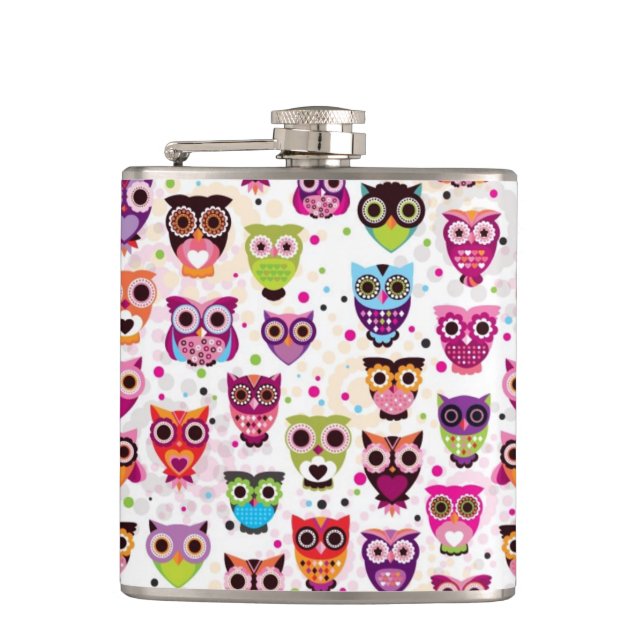 Cute owl background pattern for kids hip flask (Front)