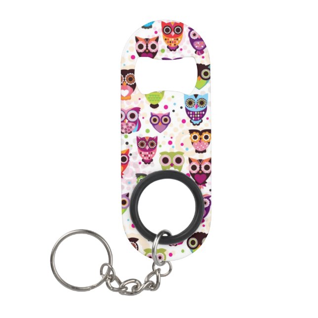 Cute owl background pattern for kids keychain bottle opener (Front)