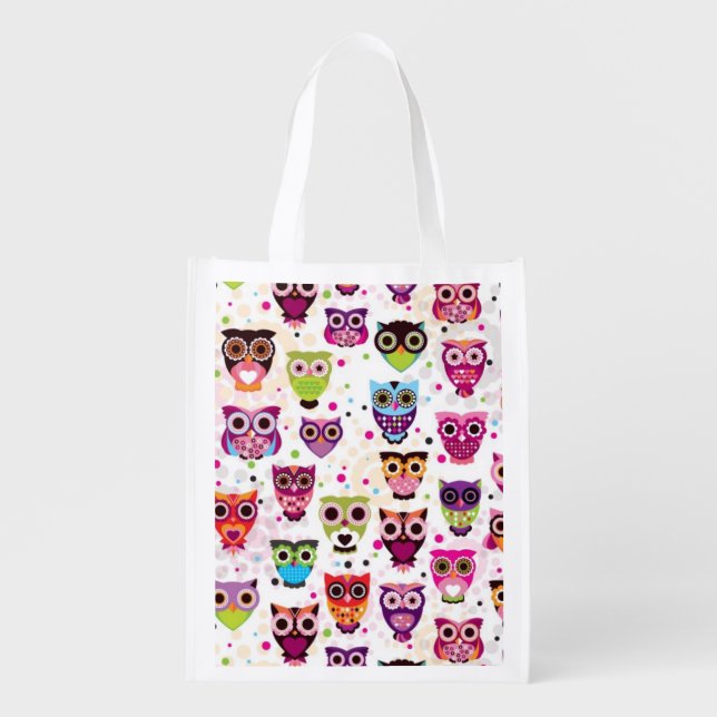 Cute owl background pattern for kids reusable grocery bag (Front)