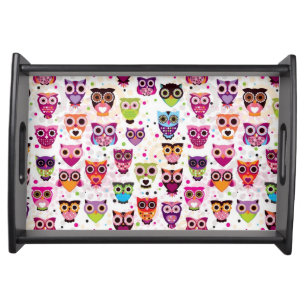 Cute owl background pattern for kids serving tray