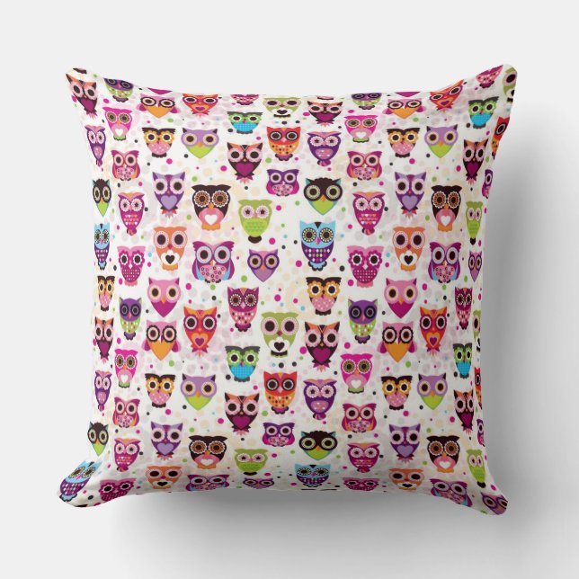 Cute owl background pattern for kids throw pillow (Front)
