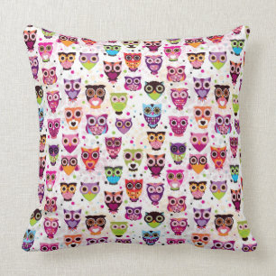 Cute owl background pattern for kids throw pillow