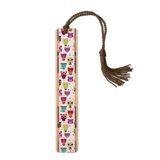 Cute owl background pattern for kids wood bookmark