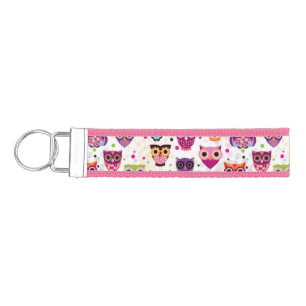 Cute owl background pattern for kids wrist keychain