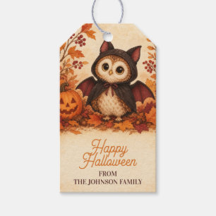 Cute Owl Bat Costume Halloween Personalized Gift Tags