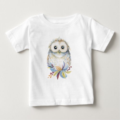 Cute Owl beige and blue watercolor Baby T_Shirt