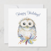 Cute Owl beige and blue watercolor