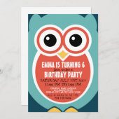 Cute Owl Bird Birthday Invitation Card for Kids (Front/Back)