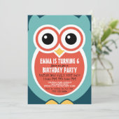 Cute Owl Bird Birthday Invitation Card for Kids (Standing Front)