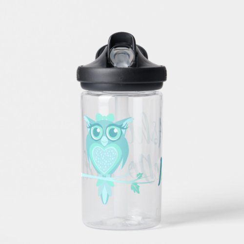 Cute owl bird graphic aqua mint kids  water bottle