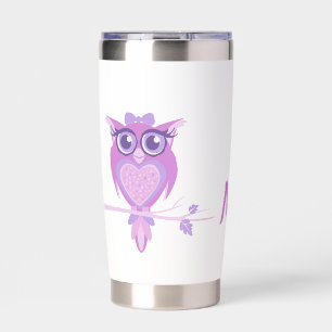 Cute owl bird graphic purple mauve kids insulated tumbler