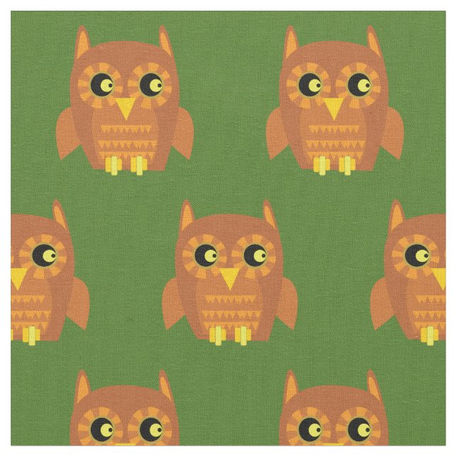 Cute Owl Bird Kid Baby Nursery Green Fabric (Close Up)