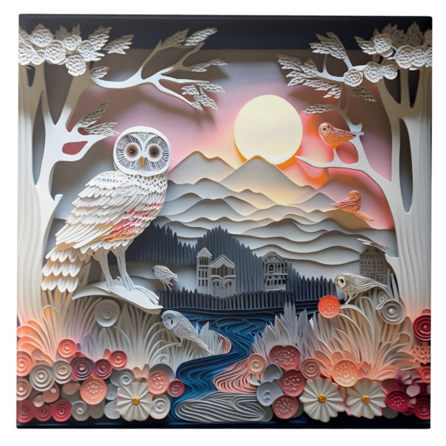 Cute owl bird lovers  ceramic tile (Front)