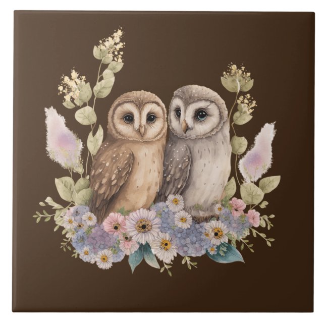 Cute owl bird lovers  ceramic tile (Front)