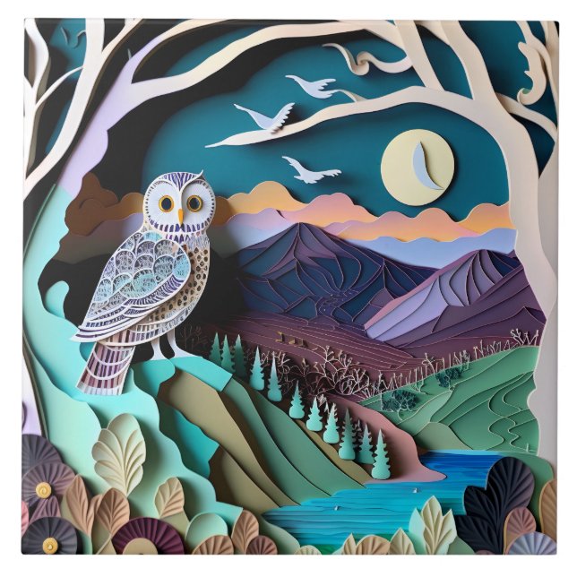 Cute owl bird lovers  ceramic tile (Front)