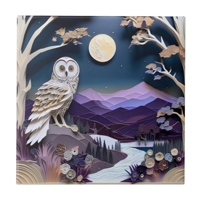Cute owl bird lovers  ceramic tile (Front)