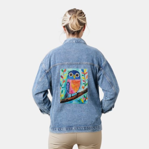 Cute Owl Bird Watercolor Art  Denim Jacket