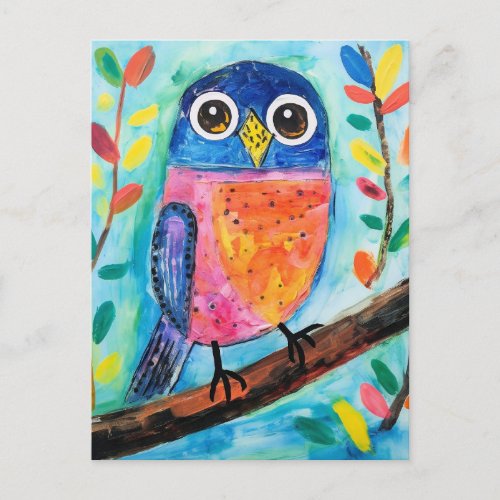 Cute Owl Bird Watercolor Art  Postcard