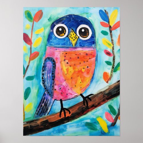 Cute Owl Bird Watercolor Art  Poster