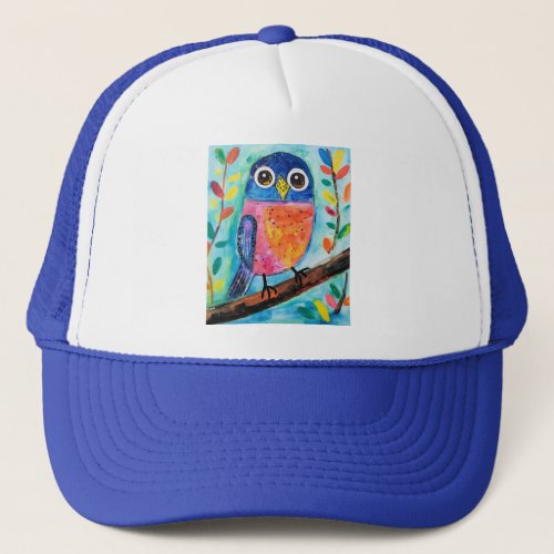 Cute Owl Bird Watercolor Art  Trucker Hat