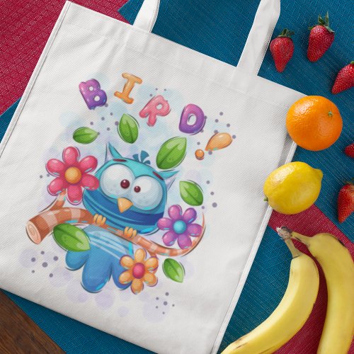 Cute Owl Bird With Flowers Grocery Bag