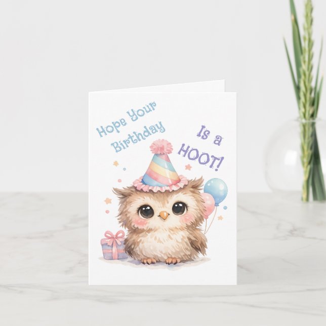 Cute Owl Birthday Card - Fun Hoot Celebration (Front)