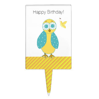 Cute Owl Birthday Greeting Cake Topper