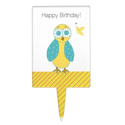 Cute Owl Birthday Greeting Cake Topper