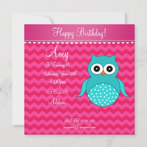 Cute owl birthday invitation