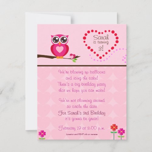 Cute Owl Birthday Invitation