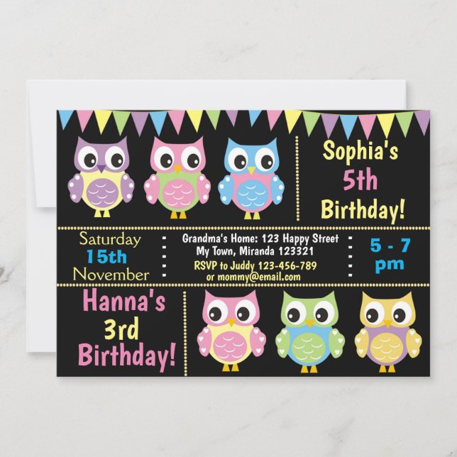 Cute Owl birthday invitation (Front)