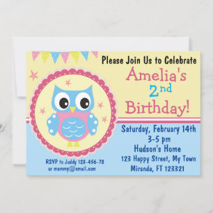Cute owl birthday invitation