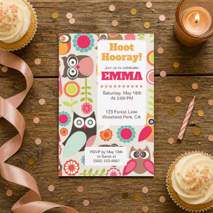 Cute Owl Birthday Invitation Hoot Hooray Birthday