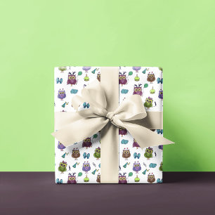 Cute Owl Birthday Pattern White Wrapping Paper