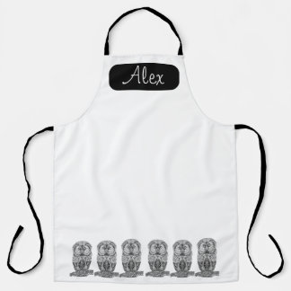 Cute owl black and white personalized name apron