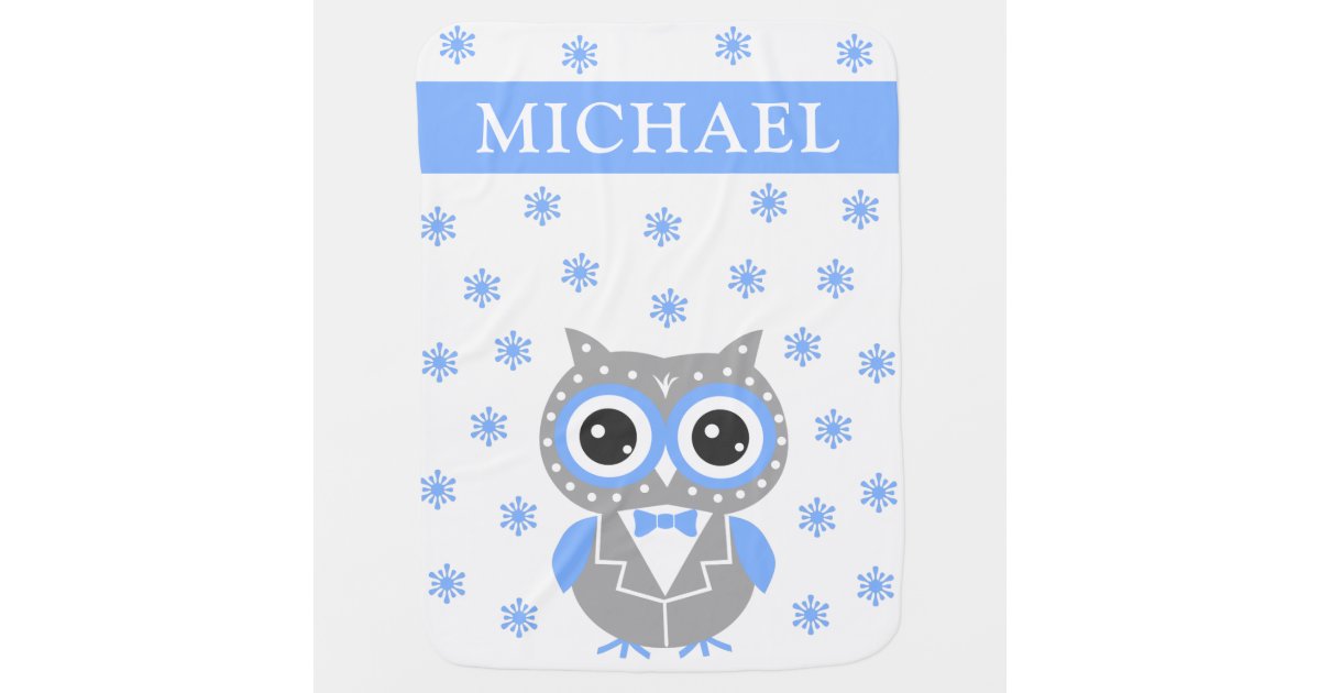Cute Owl Blue Gray Baby Boy Baby Blanket Zazzle Com