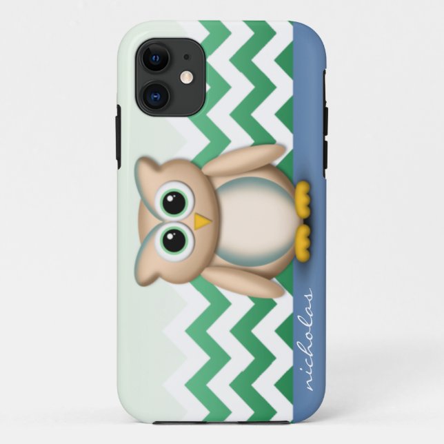 Cute Owl - Blue & Green Chevron iPhone 5 Case (Back)