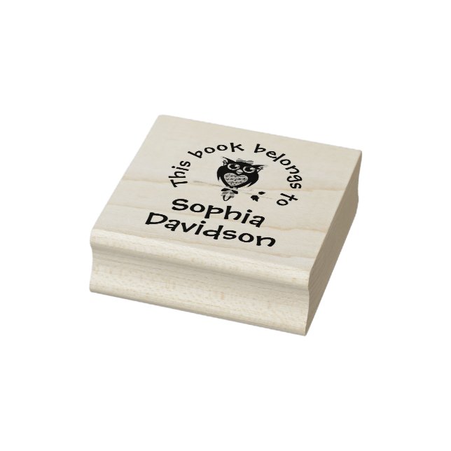 Cute owl book name kids library stamp Cute owl des (Stamp)