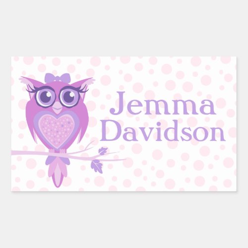 Cute Owl book plate name purple id label sticker