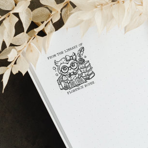Cute Owl Bookplate  Rubber Stamp