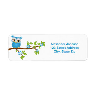 Cute Owl Boy on a Branch Return Address Label