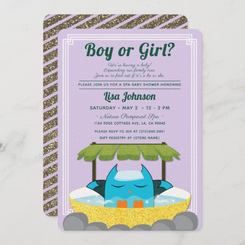 Cute Owl Boy or Girl Purple Stripes Baby Shower Invitation
