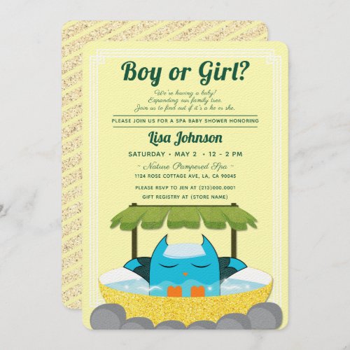 Cute Owl Boy or Girl Yellow Stripes Baby Shower Invitation