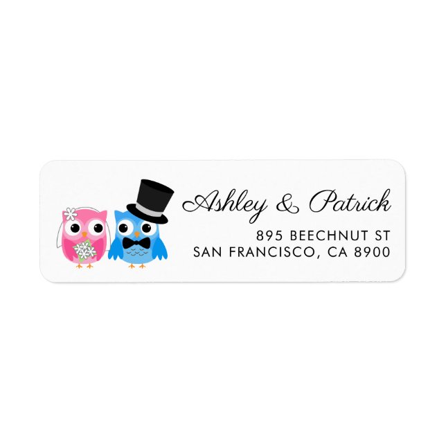 Cute Owl Bride and Groom Wedding Label (Front)