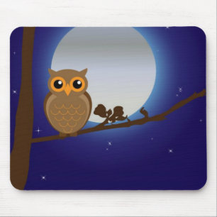 Cute Owl By The Moonlight Mouse Pad